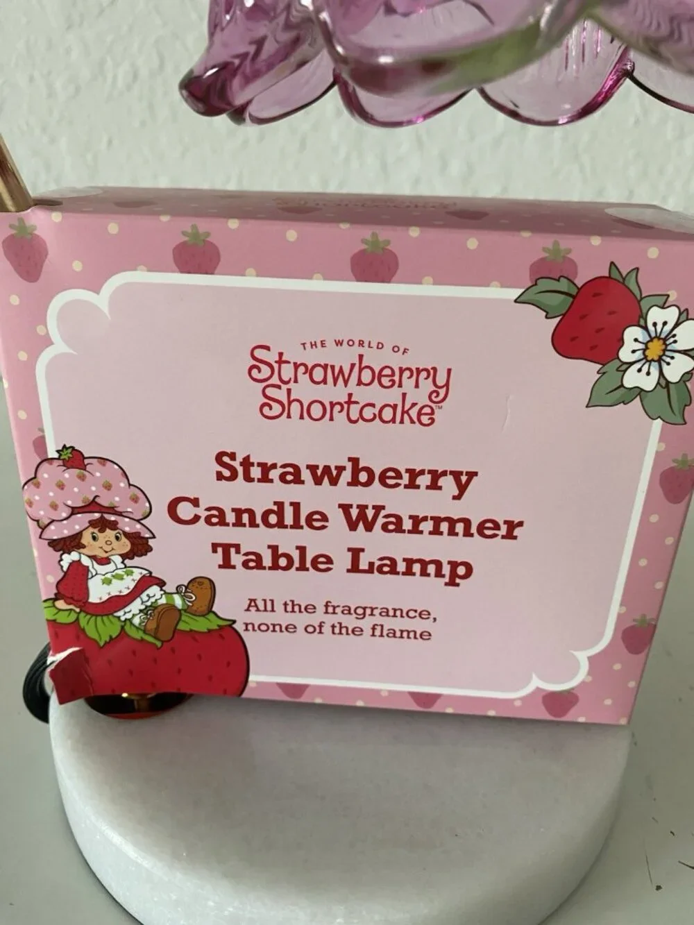 Strawberry Shortcake Candle Warmer Lamp Glass Shade PINK W/Marble Base VIRAL NEW